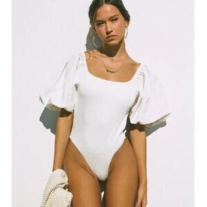 Sabo White Natalia Puff Sleeve Bodysuit Size Large